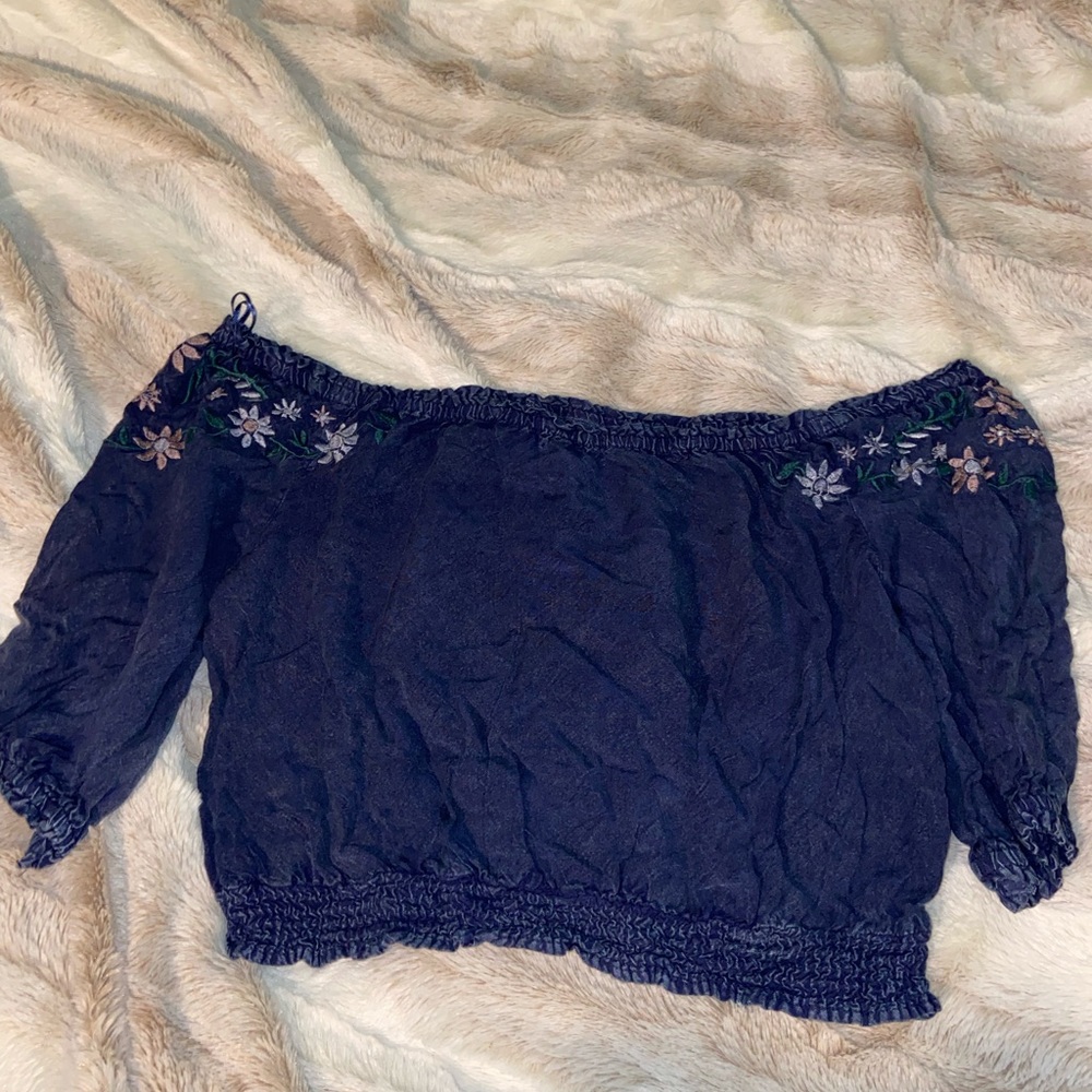 Denim Off Shoulder Crop Top